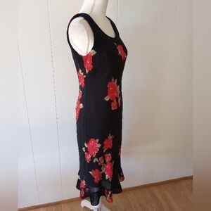 Y2K Dress Black Red Floral Ruffle Hem Size 10P Whimsigoth Fairy Grunge Romantic